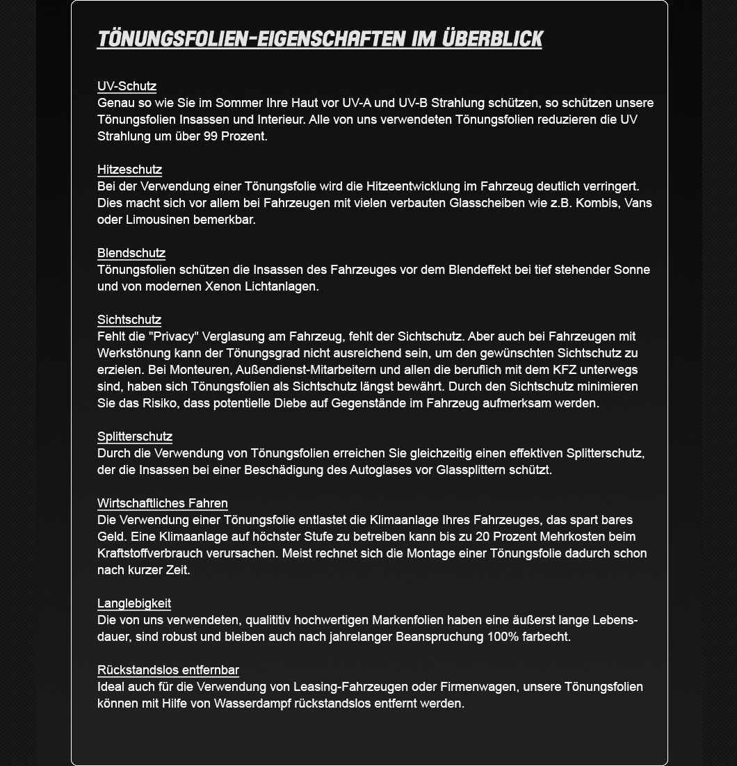 Viele Gr&uuml;nde f&uuml;r eine T&ouml;nungsfolie